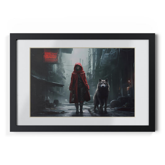 Cyberpunk Fable: Red & Wolf Framed Posters, Black