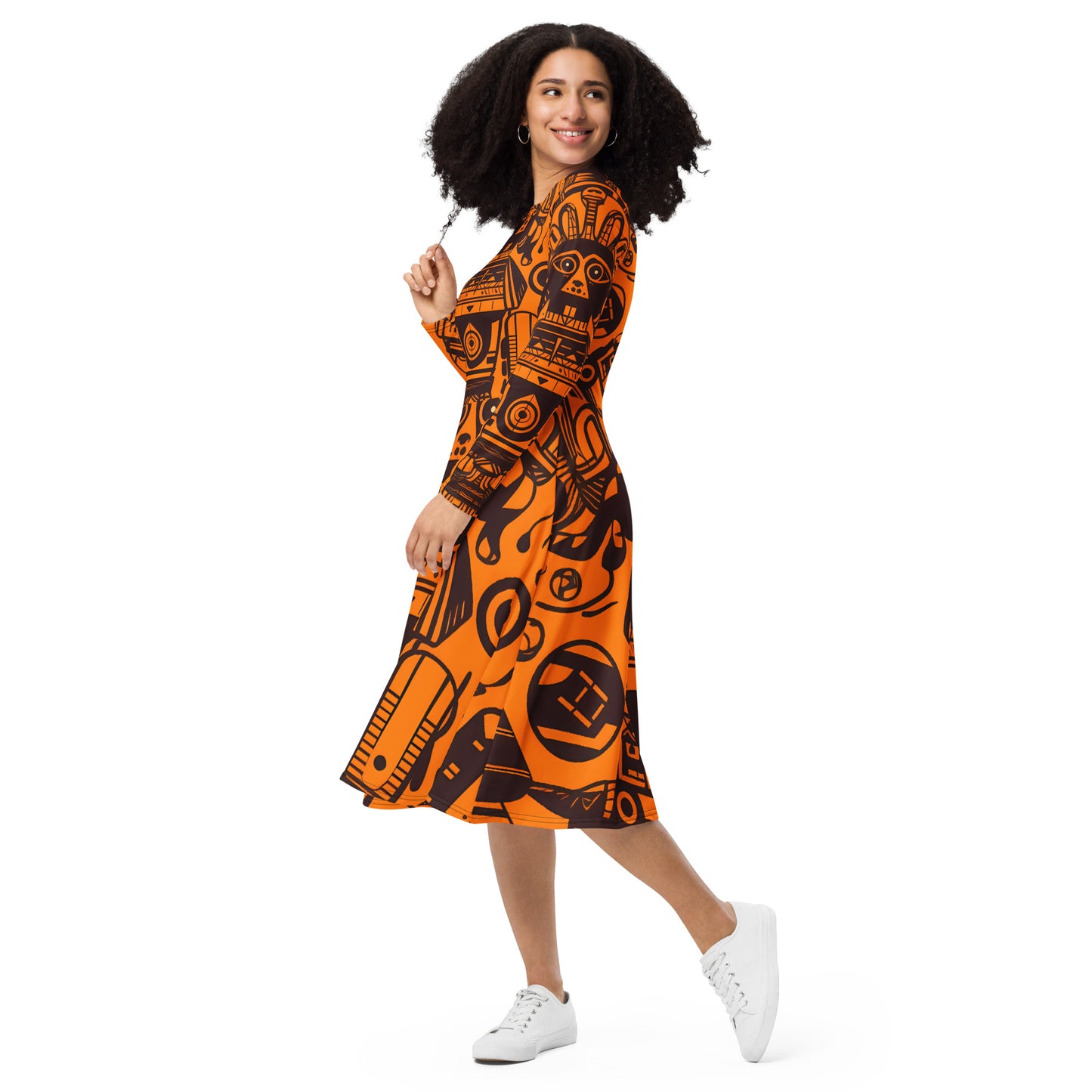 Cartouche Dream All-over print long sleeve midi dress
