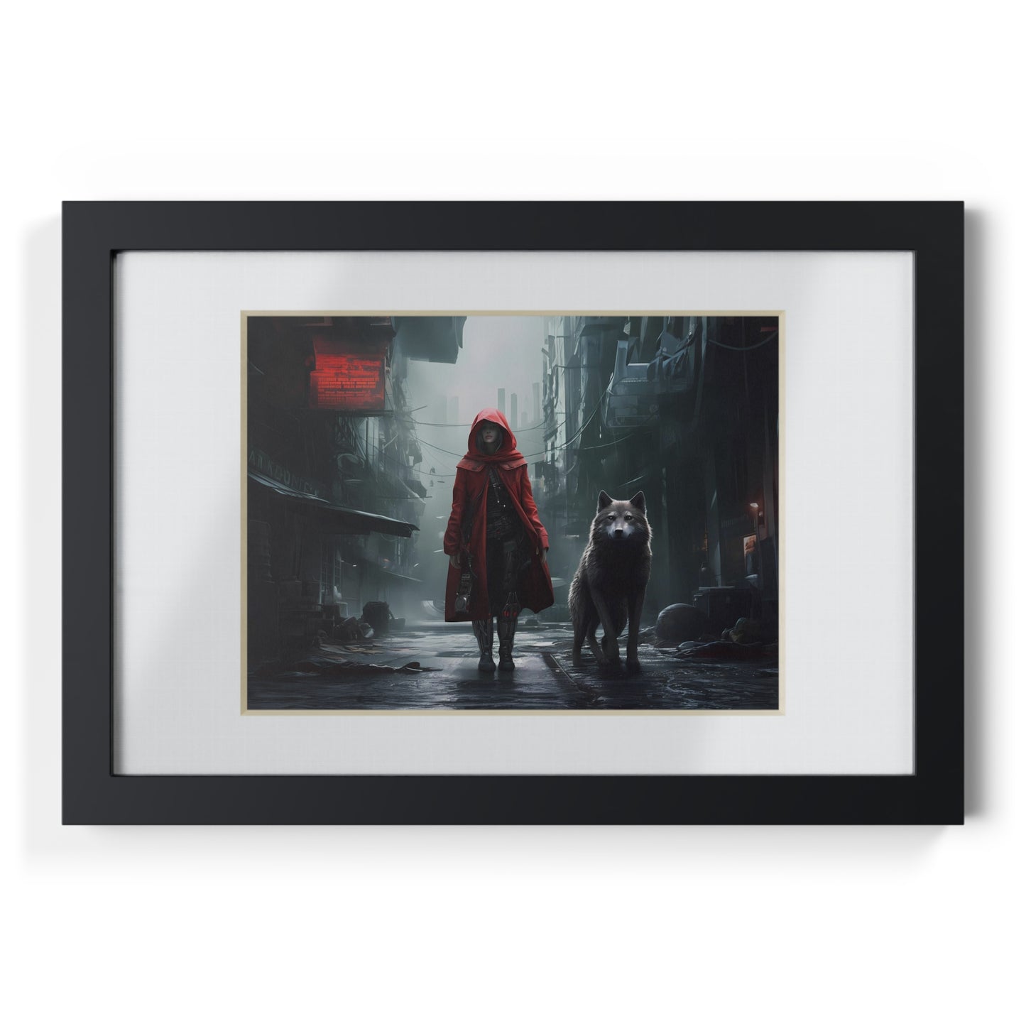 Cyberpunk Fable: Red & Wolf Framed Posters, Black